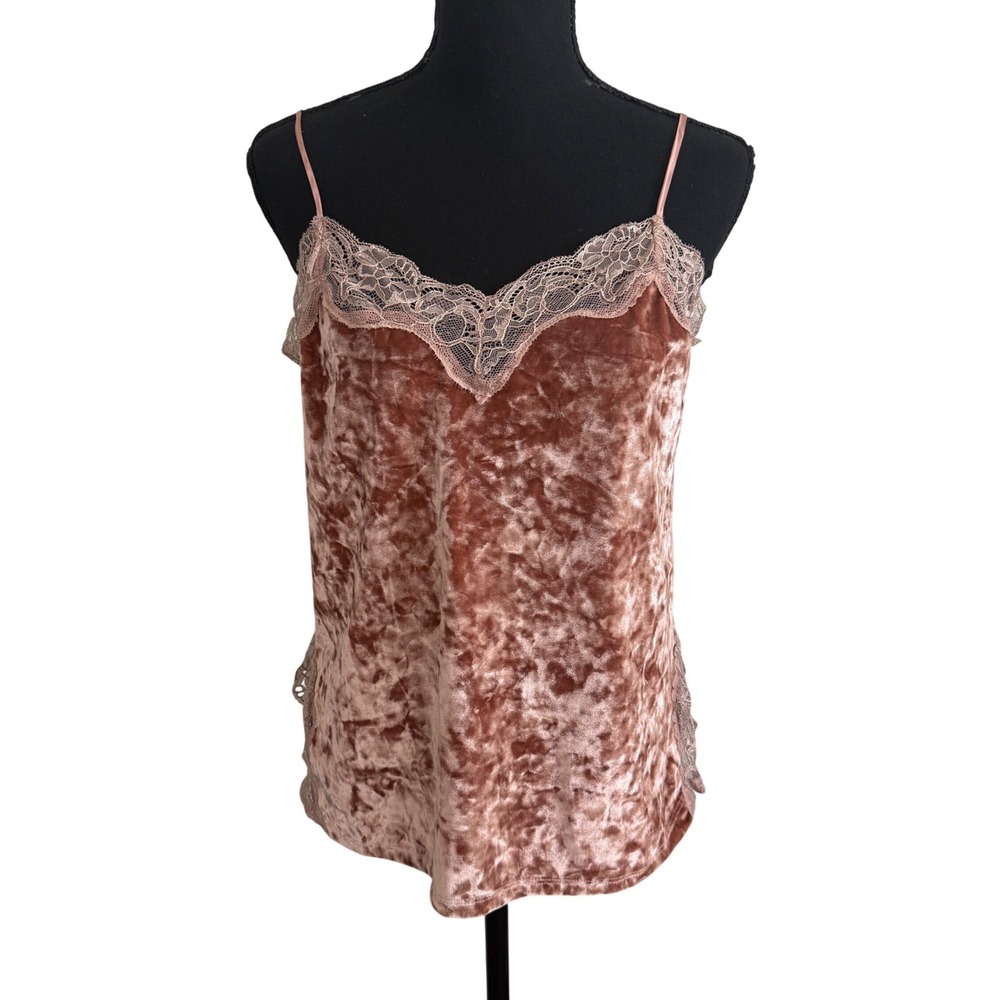 LC Lauren Conrad Womens Crushed Velvet Lace Trim Cami M Romantic Layering Y2K